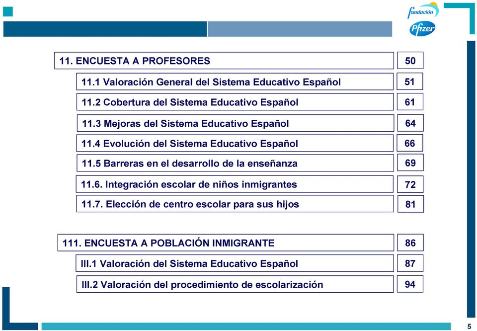 4 Evolución del Sistema Educativo Español 66 11.5 Barreras en el desarrollo de la enseñanza 11.6. Integración escolar de niños inmigrantes 69 72 11.
