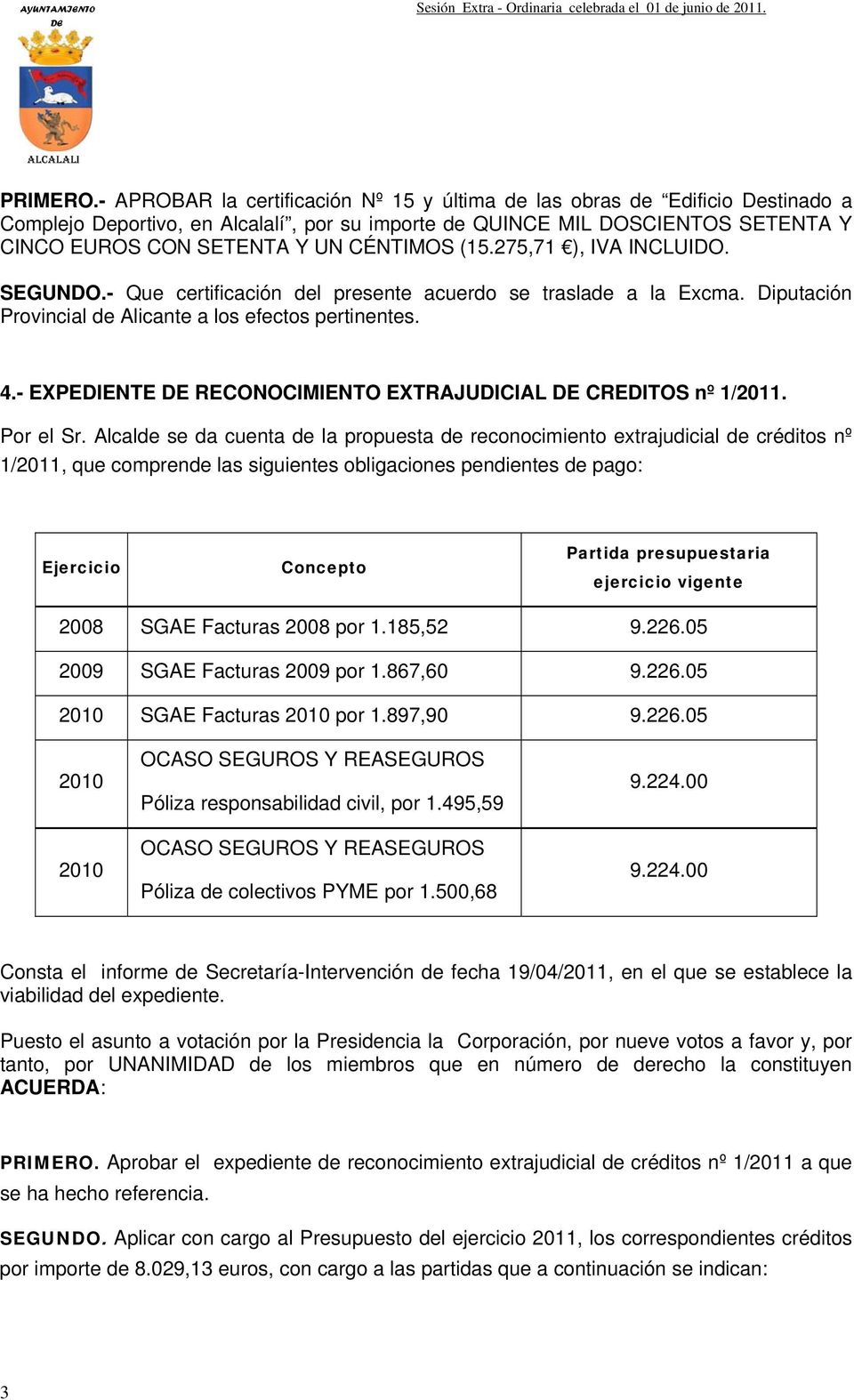 (15.275,71 ), IVA INCLUIDO. SEGUNDO.- Que certificación del presente acuerdo se traslade a la Excma. Diputación Provincial de Alicante a los efectos pertinentes. 4.