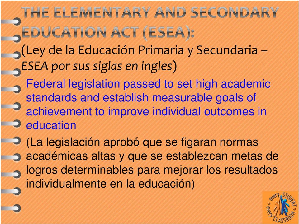 individual outcomes in education (La legislación aprobó que se figaran normas académicas altas y