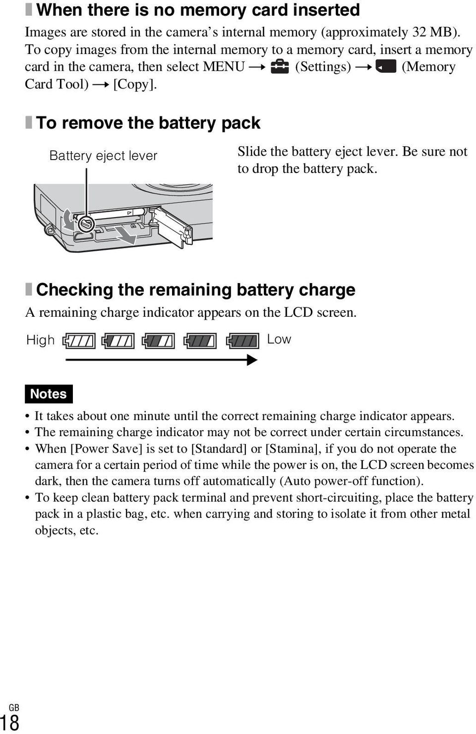 x To remove the battery pack Battery eject lever Slide the battery eject lever. Be sure not to drop the battery pack.