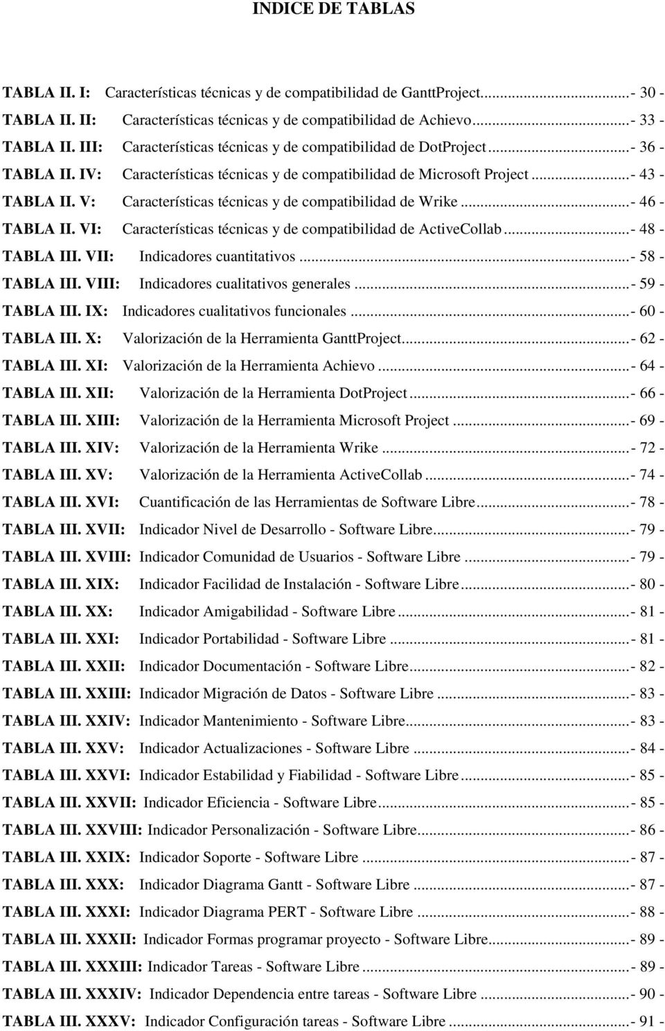 V: Características técnicas y de compatibilidad de Wrike...- 46 - TABLA II. VI: Características técnicas y de compatibilidad de ActiveCollab...- 48 - TABLA III. VII: Indicadores cuantitativos.