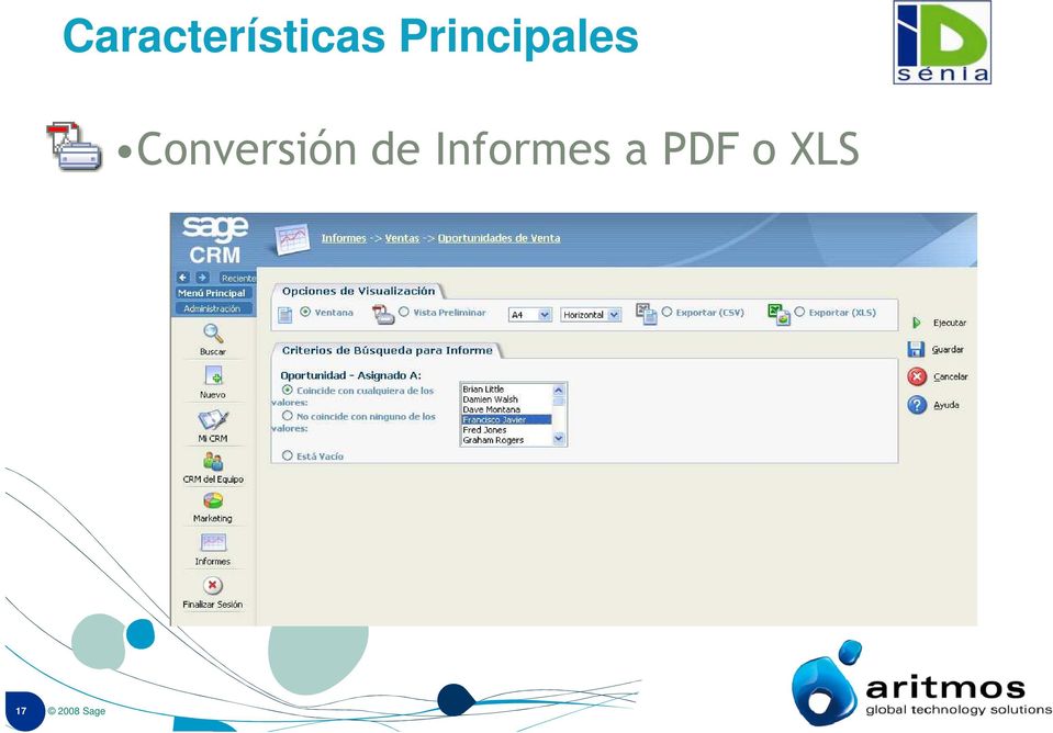a PDF o XLS