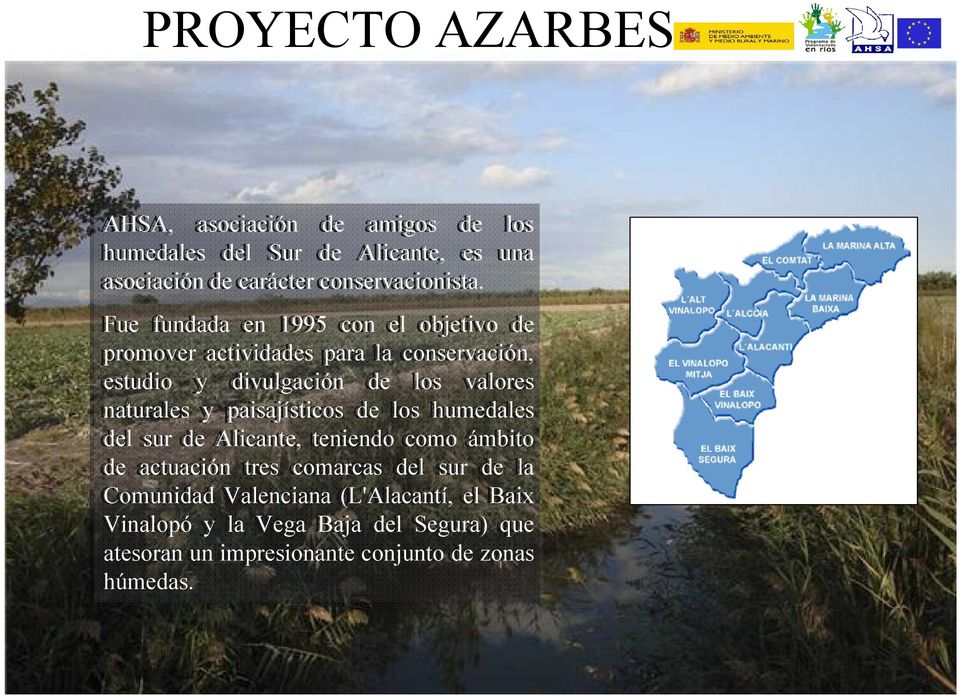 naturales y paisajísticos de los humedales del sur de Alicante, teniendo como ámbito de actuación tres comarcas del sur de