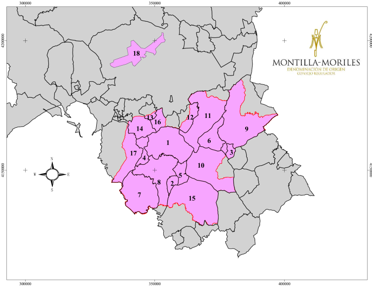 La zona de crianza de la DOP Montilla-Moriles difiere de la zona de producción, siendo la primera el resultado de unir a la zona de producción, el núcleo urbano de Córdoba capital, donde ha sido