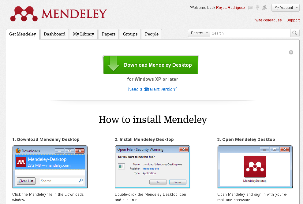 Clicamos en el botón verde: Download Mendeley Desktop, y se nos instala en nuestro ordenador el programa para