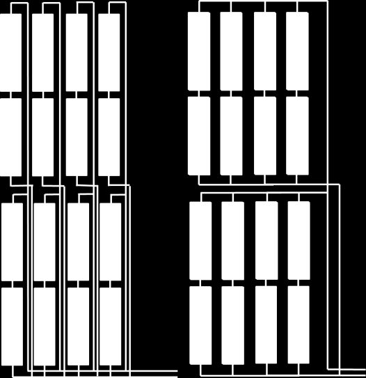 Informes Técnicos IDAE Figura 95: Conexión en baterías en horizontal (esquema derecha) y conexión de baterías en vertical (esquema izquierda) A continuación se detalla, a modo de ejemplo, el cálculo