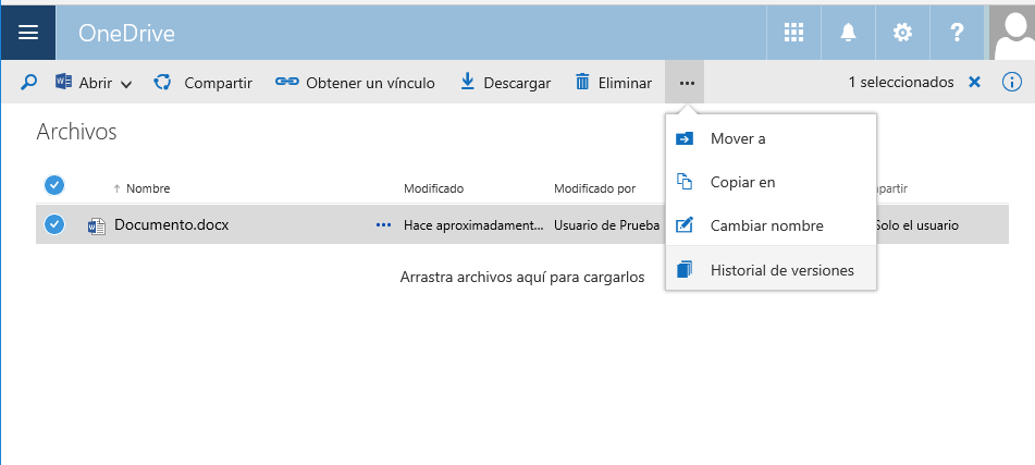 3- Si usted quiere puede cargar un documento desde cualquiera de sus dispositivos haciendo clic en Cargar 4- También puede seleccionar un archivo que este en OneDrive y compartirlo con sus contactos