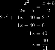Ejemplo C Resuelve. Multiplica en cruz y resuelve. Comprueba la respuesta: Y si tuvieras dos fracciones algebraicas cómo y con diferentes denominadores? Cómo harías para sumarlas o restarlas?