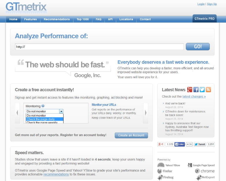 2. Método Al acceder a la página nos muestra esto: Un TextBox en el cual introduciremos la dirección de la página web a analizar, el análisis incluye una evaluación por parte de Speed Grade de Google
