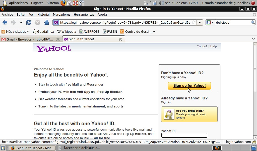 Y accedemos a un formulario en la página de Yahoo, donde haremos clic de nuevo en la