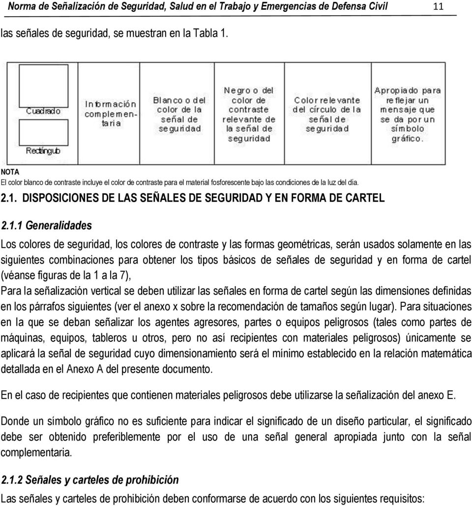 DISPOSICIONES DE LAS SEÑALES DE SEGURIDAD Y EN FORMA DE CARTEL 2.1.