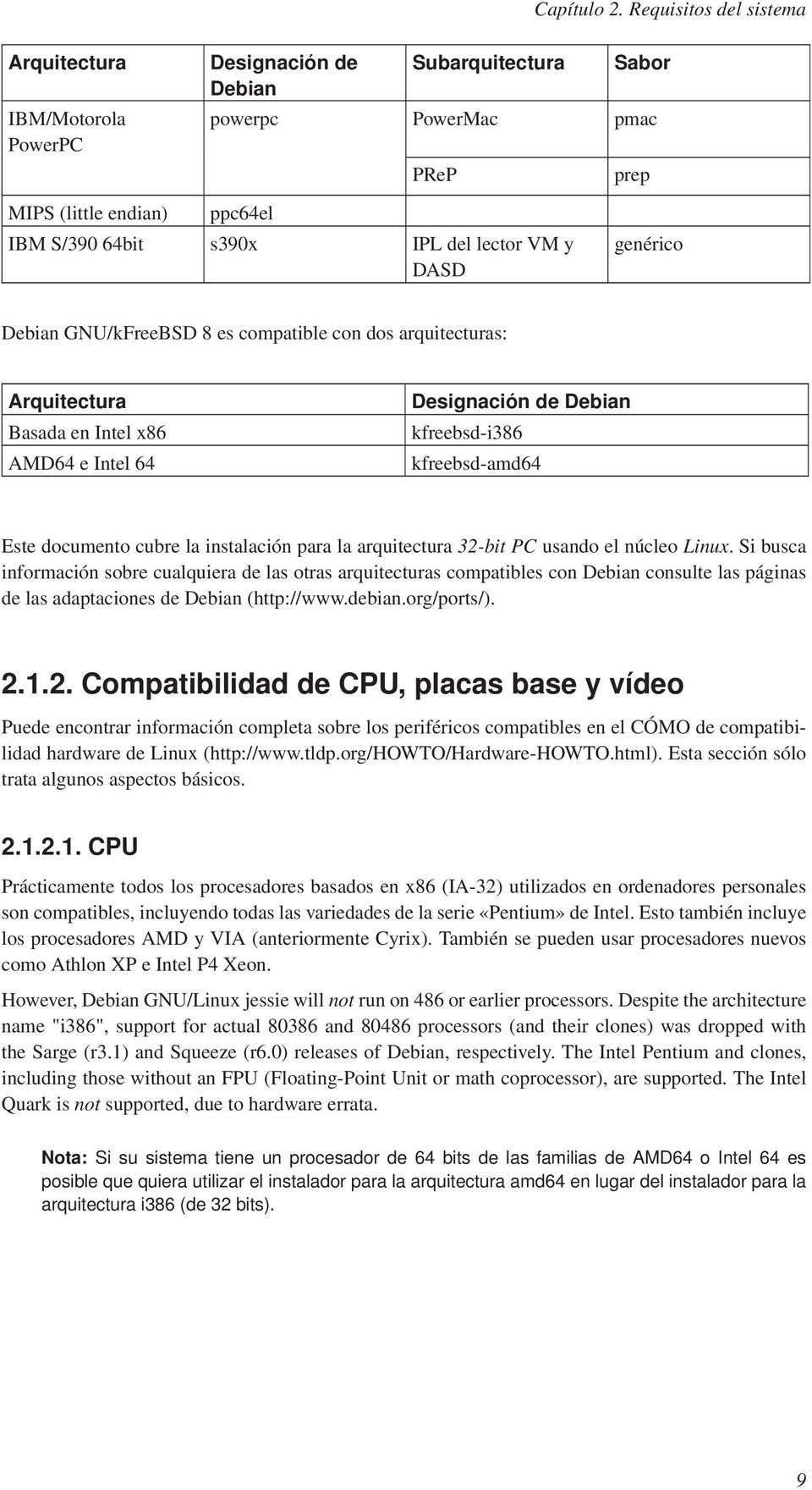VM y DASD genérico Debian GNU/kFreeBSD 8 es compatible con dos arquitecturas: Arquitectura Basada en Intel x86 AMD64 e Intel 64 Designación de Debian kfreebsd-i386 kfreebsd-amd64 Este documento cubre