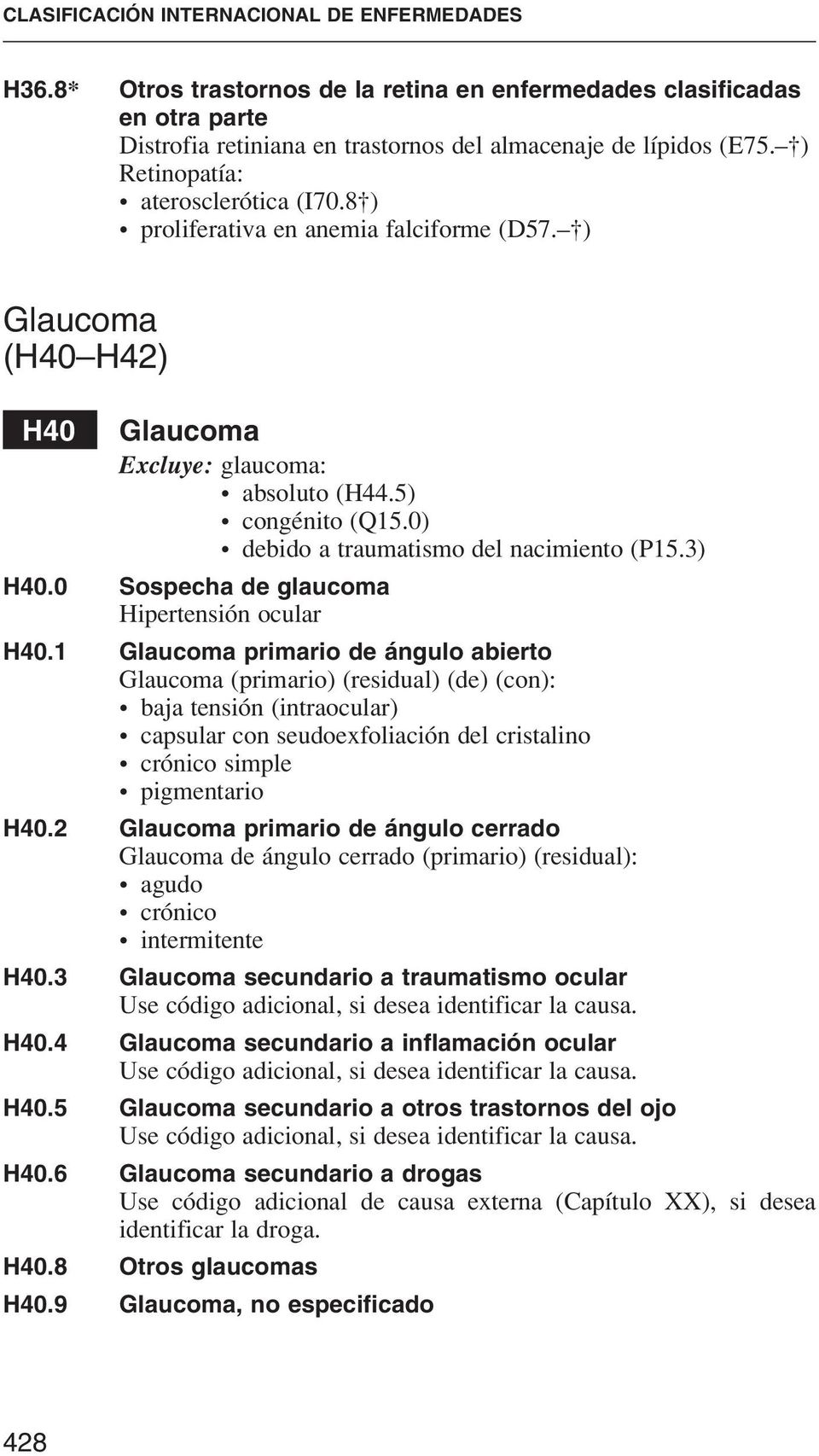 0) debido a traumatismo del nacimiento (P15.3) H40.0 Sospecha de glaucoma Hipertensión ocular H40.