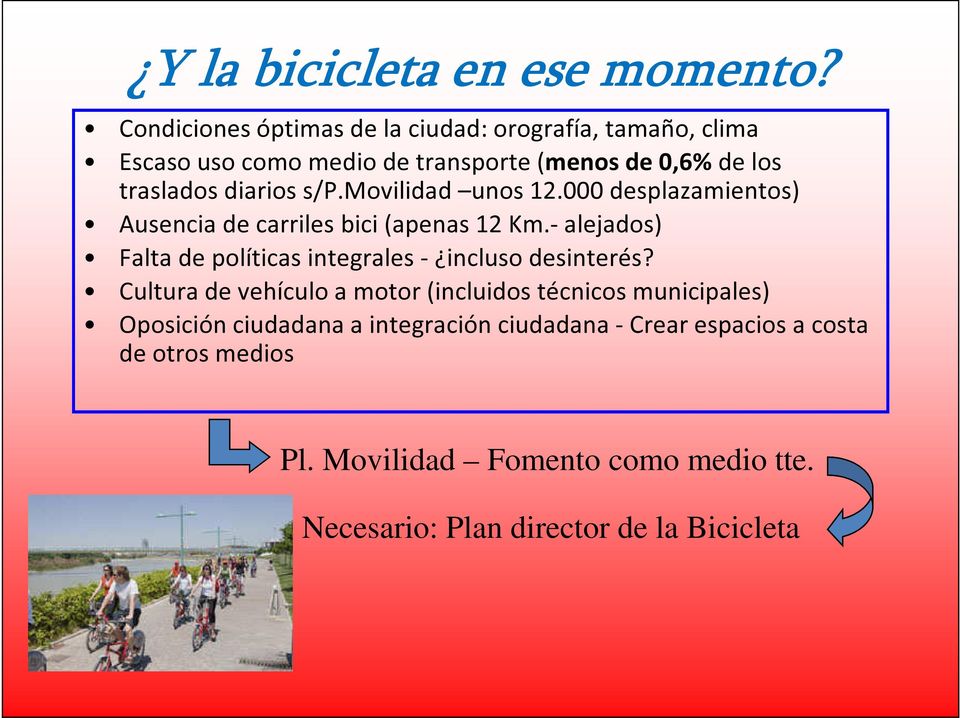 s/p.movilidad unos 12.000 desplazamientos) Ausencia de carriles bici (apenas 12 Km.