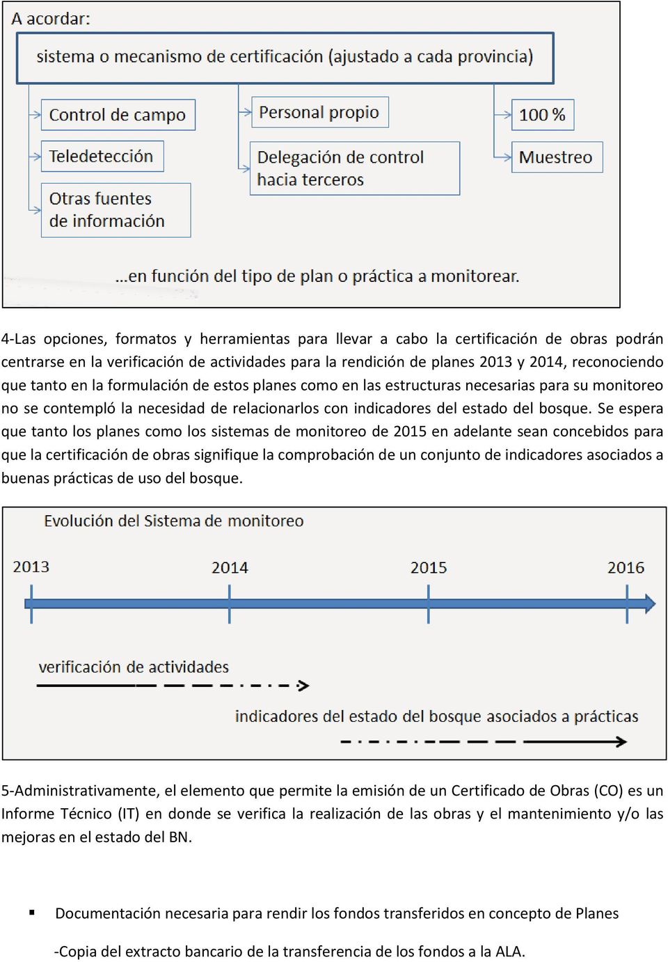 Se espera que tanto los planes como los sistemas de monitoreo de 2015 en adelante sean concebidos para que la certificación de obras signifique la comprobación de un conjunto de indicadores asociados