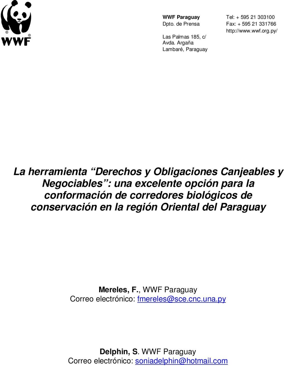región Oriental del Paraguay Mereles, F.