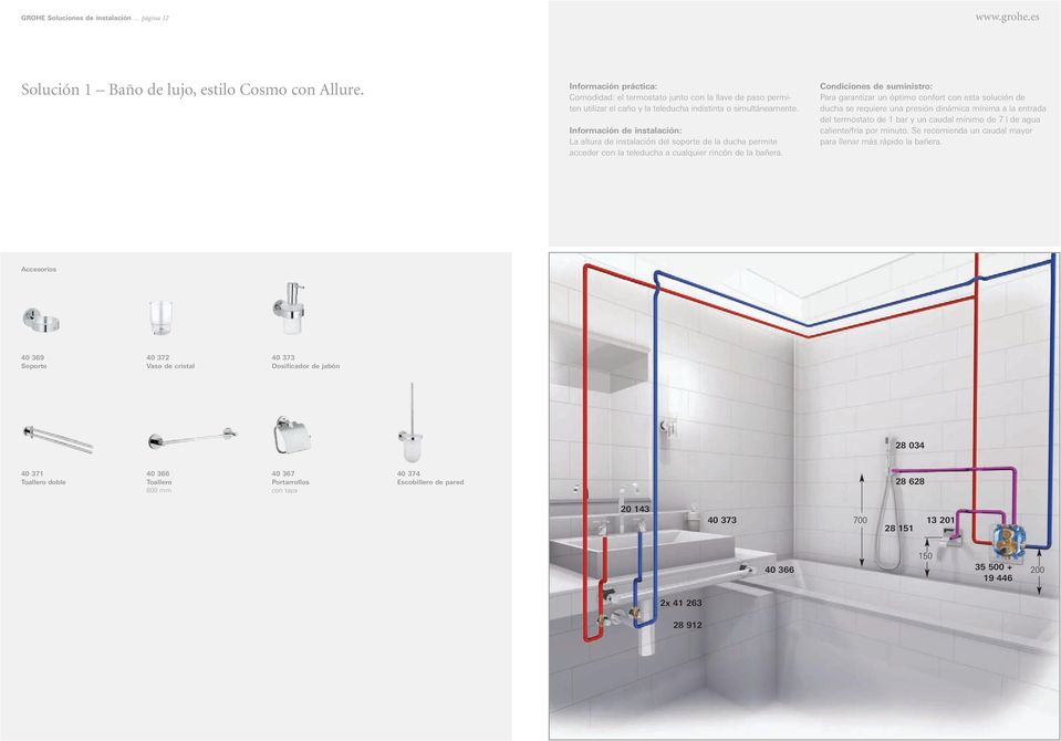 Información de instalación: La altura de instalación del soporte de la ducha permite acceder con la teleducha a cualquier rincón de la bañera.