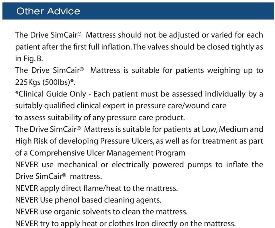 *Clinical Guide Only - Each patient must be assessed individually by a suitably qualified clinical expert in pressure care/wound care to assess suitability of any pressure care product.