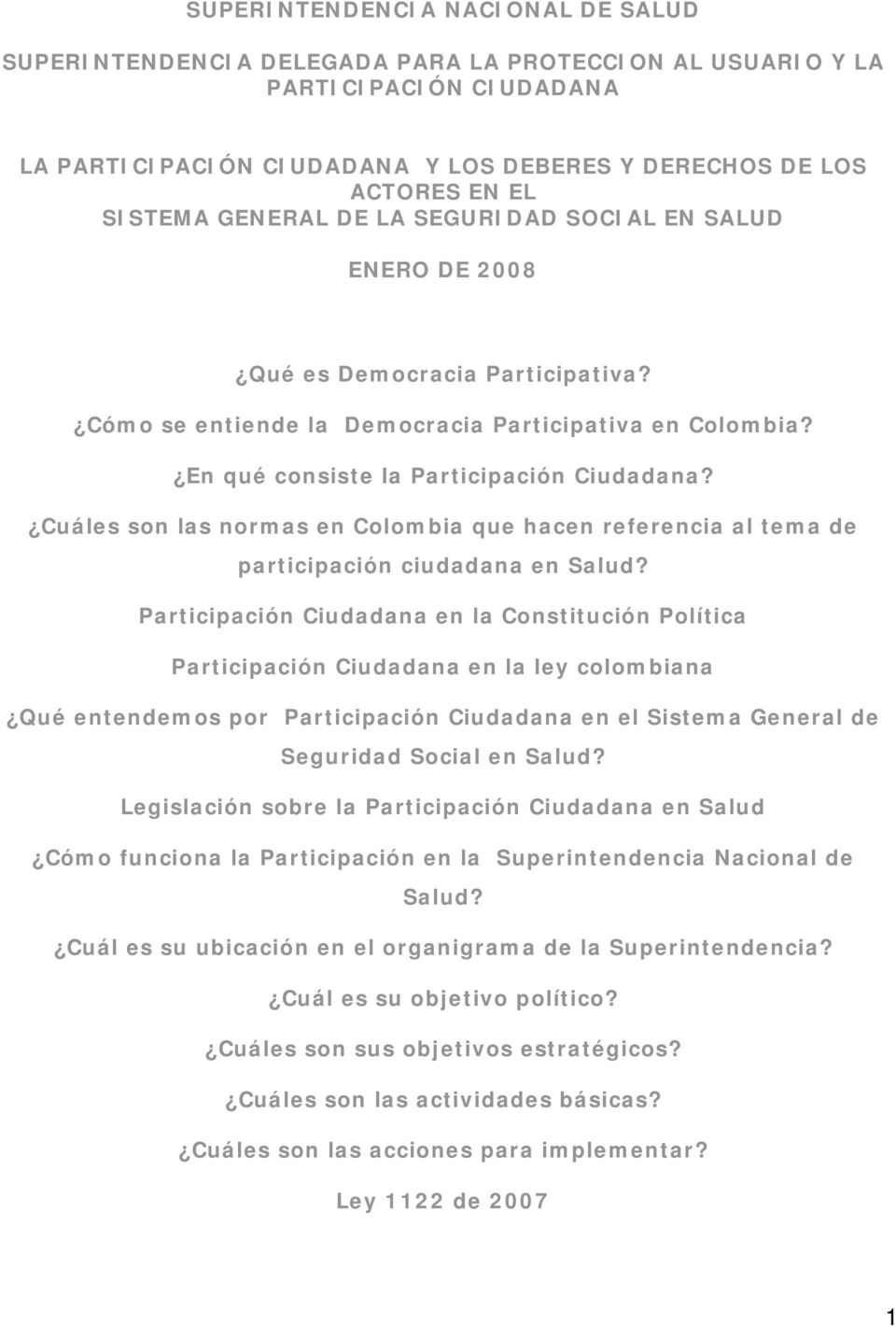 Cuáles son las normas en Colombia que hacen referencia al tema de participación ciudadana en Salud?