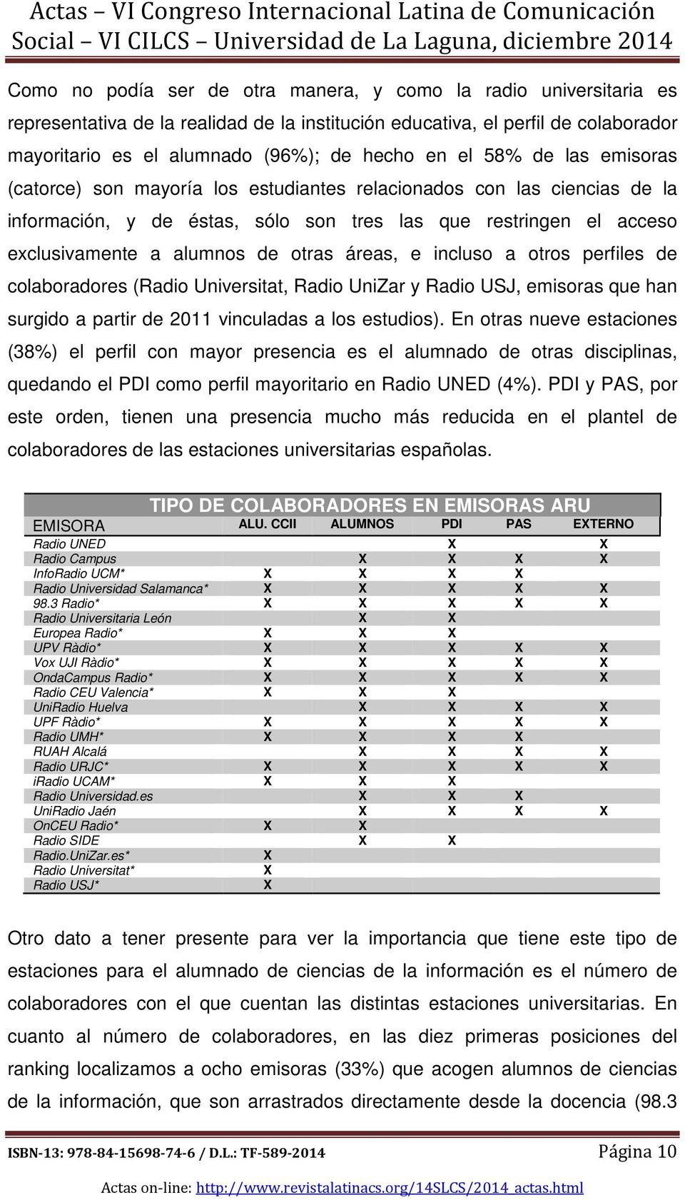 áreas, e incluso a otros perfiles de colaboradores (Radio Universitat, Radio UniZar y Radio USJ, emisoras que han surgido a partir de 2011 vinculadas a los estudios).
