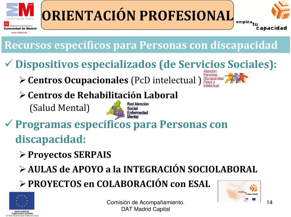 Rehabilitación Laboral (Salud Mental) Programas específicos para Personas con discapacidad: