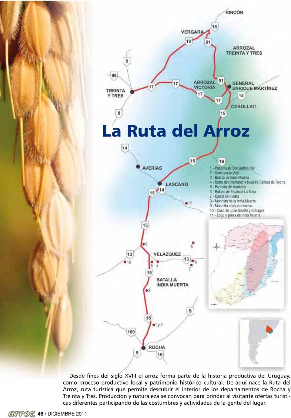 De aquí nace la Ruta del Arroz, ruta turística que permite descubrir el interior de los departamentos de Rocha y