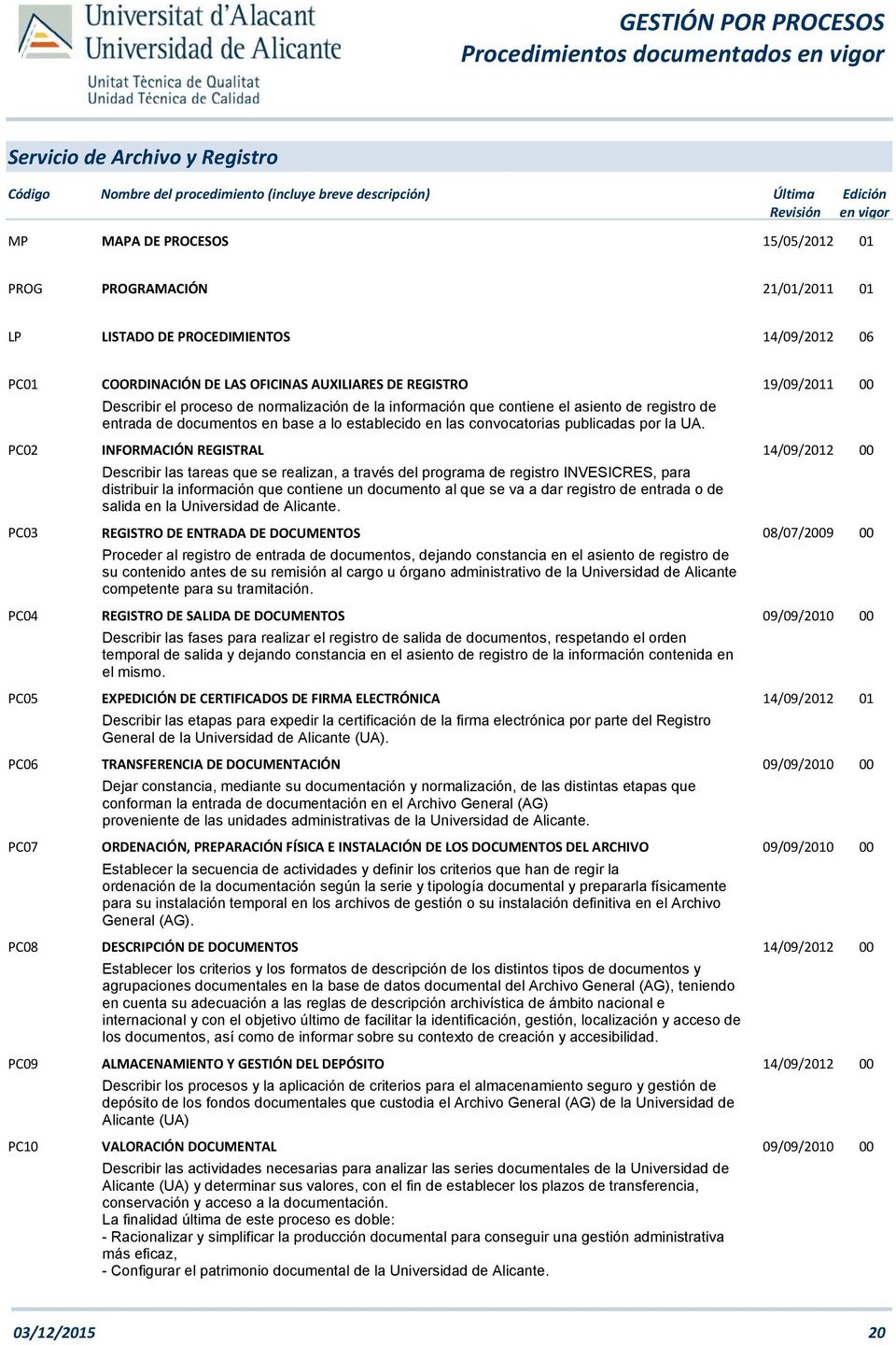 registro de entrada de documentos en base a lo establecido en las convocatorias publicadas por la UA.