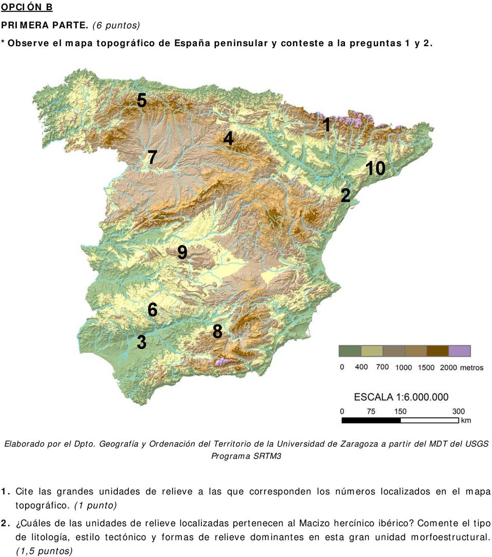 Geografía y Ordenación del Territorio de la Universidad de Zaragoza a partir del MDT del USGS Programa SRTM3 1.