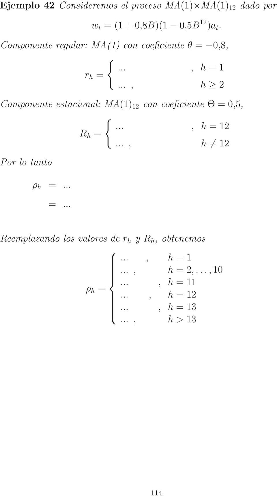 .., h 2 Componente estacional: MA(1) 12 con coeficiente Θ = 0,5, {..., h = 12 R h =.