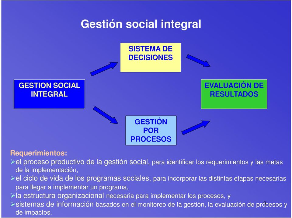 programas sociales, para incorporar las distintas etapas necesarias para llegar a implementar un programa, la estructura organizacional