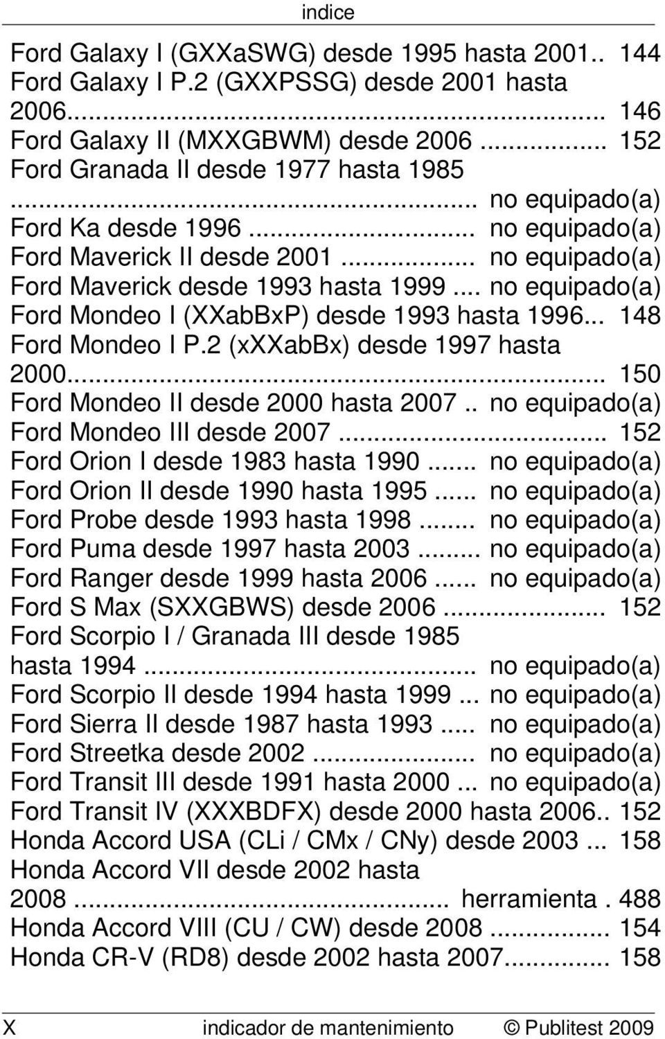.. 148 Ford Mondeo I P.2 (xxxabbx) desde 1997 hasta 2000... 150 Ford Mondeo II desde 2000 hasta 2007.. no equipado(a) Ford Mondeo III desde 2007... 152 Ford Orion I desde 1983 hasta 1990.