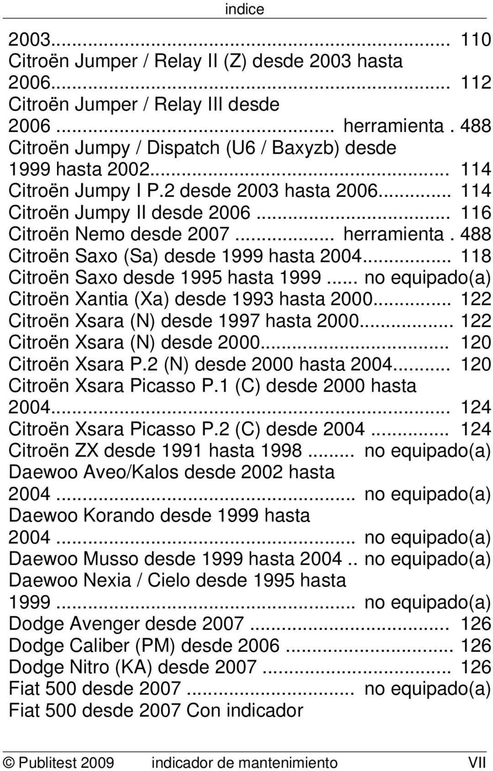 .. 118 Citroën Saxo desde 1995 hasta 1999... no equipado(a) Citroën Xantia (Xa) desde 1993 hasta 2000... 122 Citroën Xsara (N) desde 1997 hasta 2000... 122 Citroën Xsara (N) desde 2000.