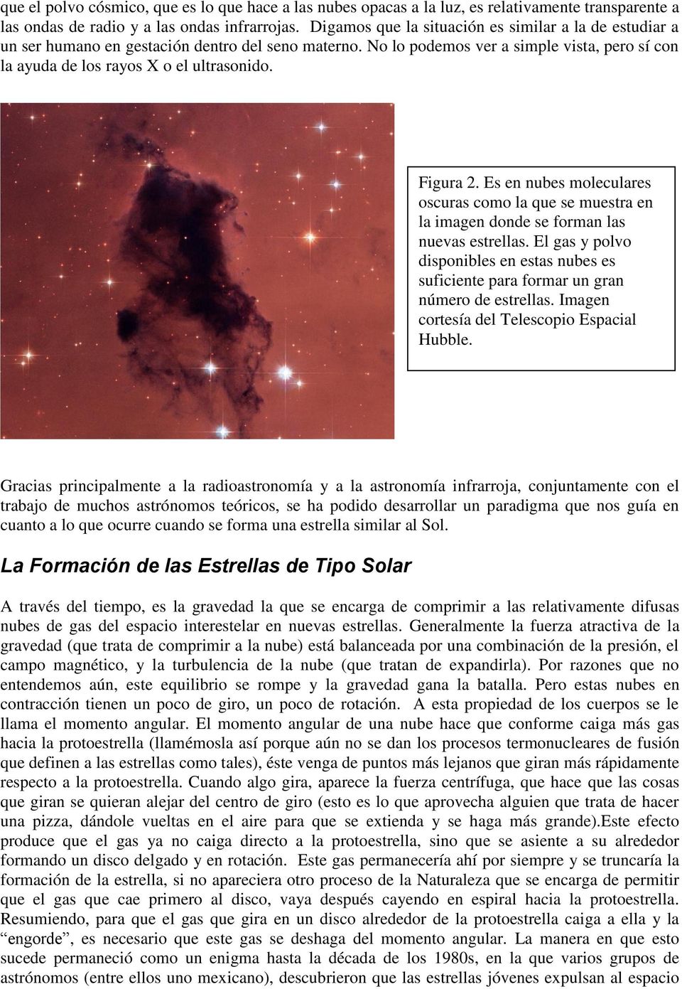 Figura 2. Es en nubes moleculares oscuras como la que se muestra en la imagen donde se forman las nuevas estrellas.