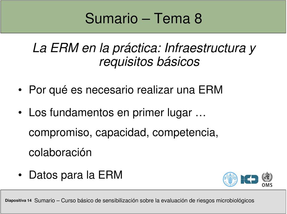 capacidad, competencia, colaboración Datos para la ERM Diapositiva 14 Sumario