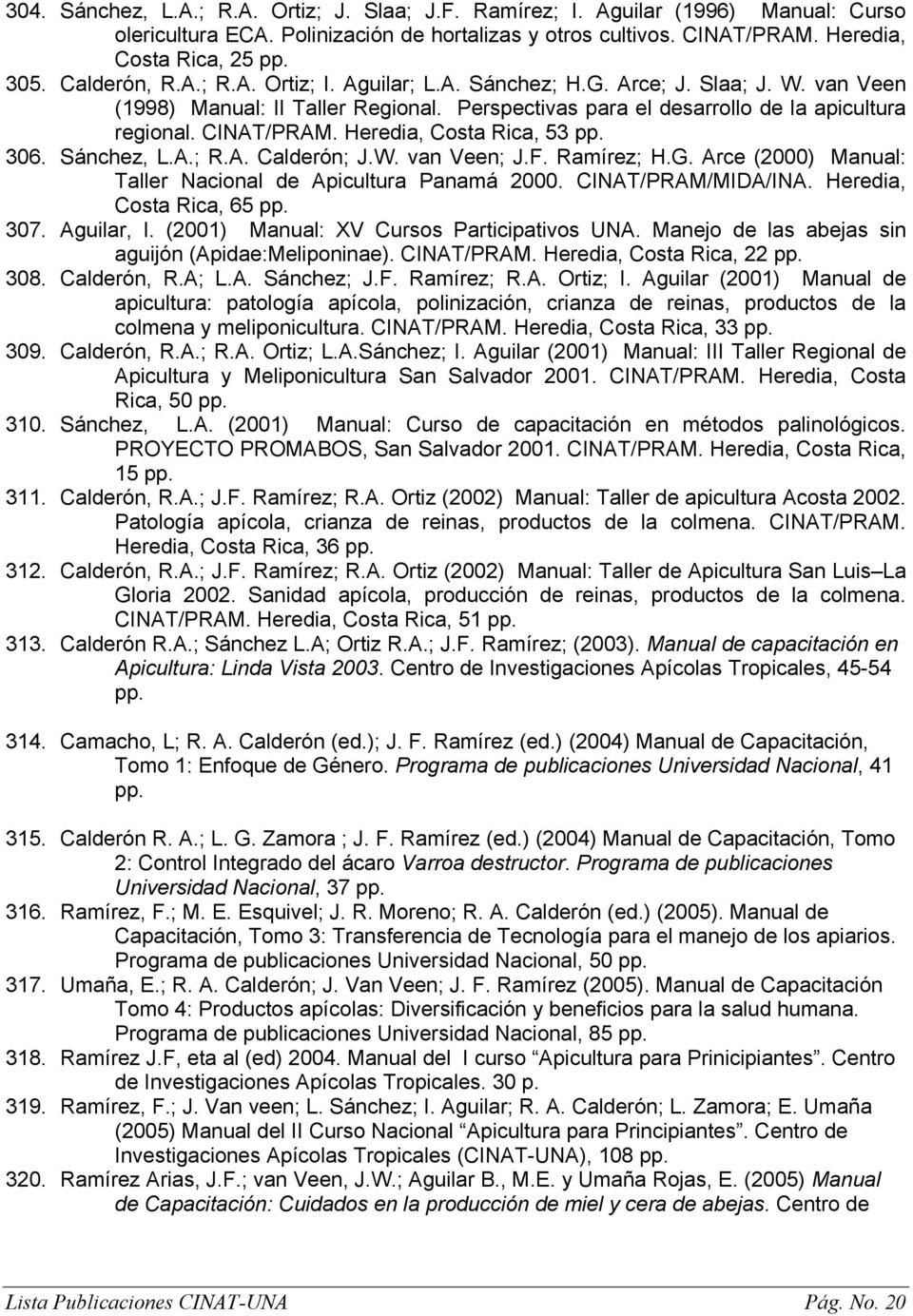 Heredia, Costa Rica, 53 pp. 306. Sánchez, L.A.; R.A. Calderón; J.W. van Veen; J.F. Ramírez; H.G. Arce (2000) Manual: Taller Nacional de Apicultura Panamá 2000. CINAT/PRAM/MIDA/INA.