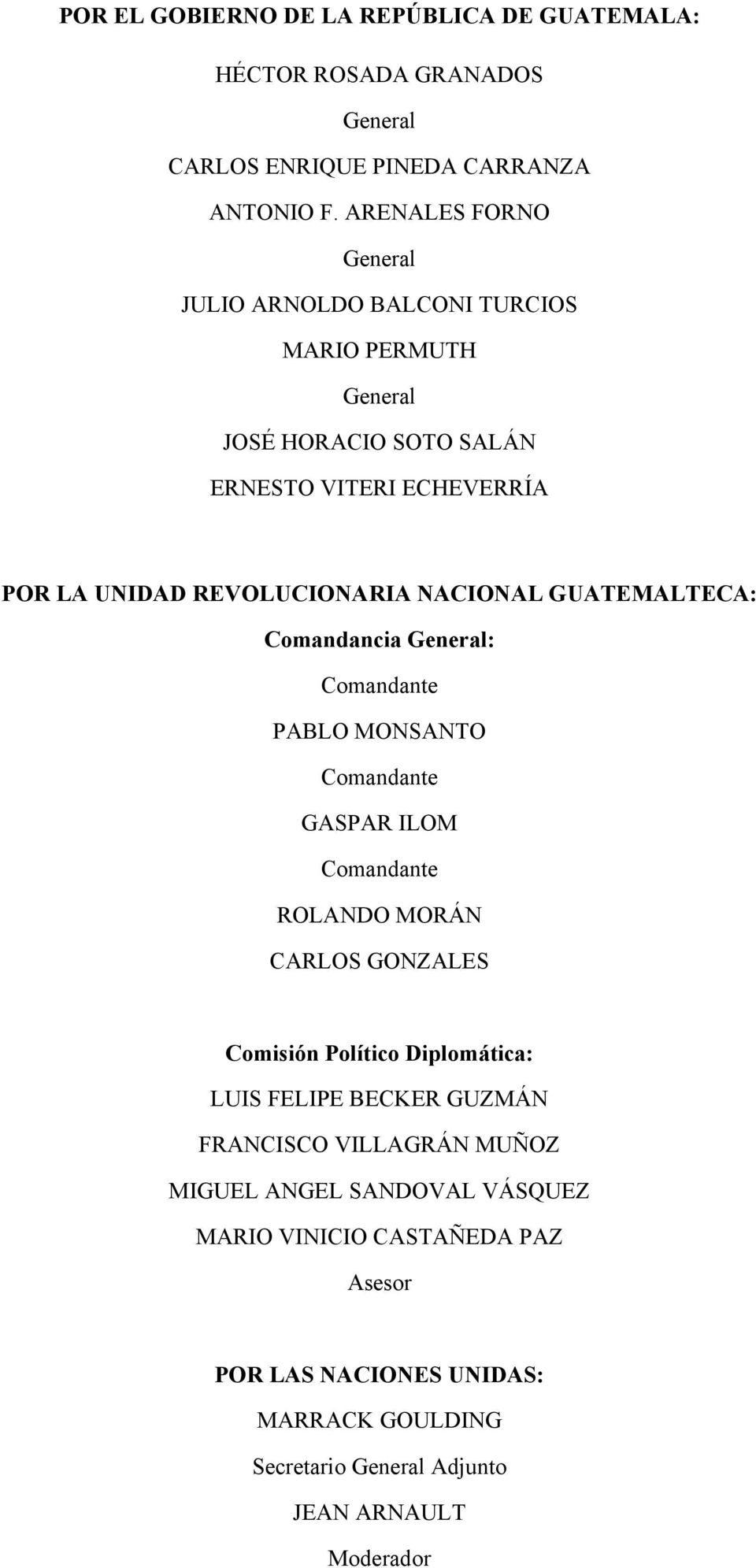 NACIONAL GUATEMALTECA: Comandancia General: Comandante PABLO MONSANTO Comandante GASPAR ILOM Comandante ROLANDO MORÁN CARLOS GONZALES Comisión Político
