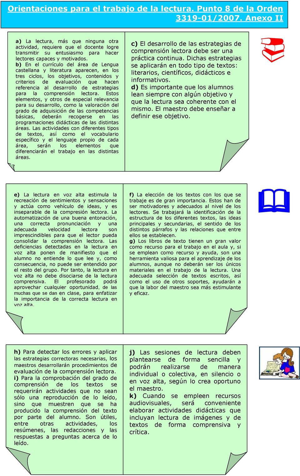 b) En el currículo del área de Lengua castellana y literatura aparecen, en los tres ciclos, los objetivos, contenidos y criterios de evaluación que hacen referencia al desarrollo de estrategias para