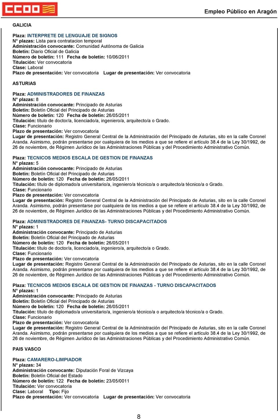 Principado de Asturias Número de boletín: 120 Fecha de boletín: 26/05/2011 Titulación: título de doctor/a, licenciado/a, ingeniero/a, arquitecto/a o Grado.