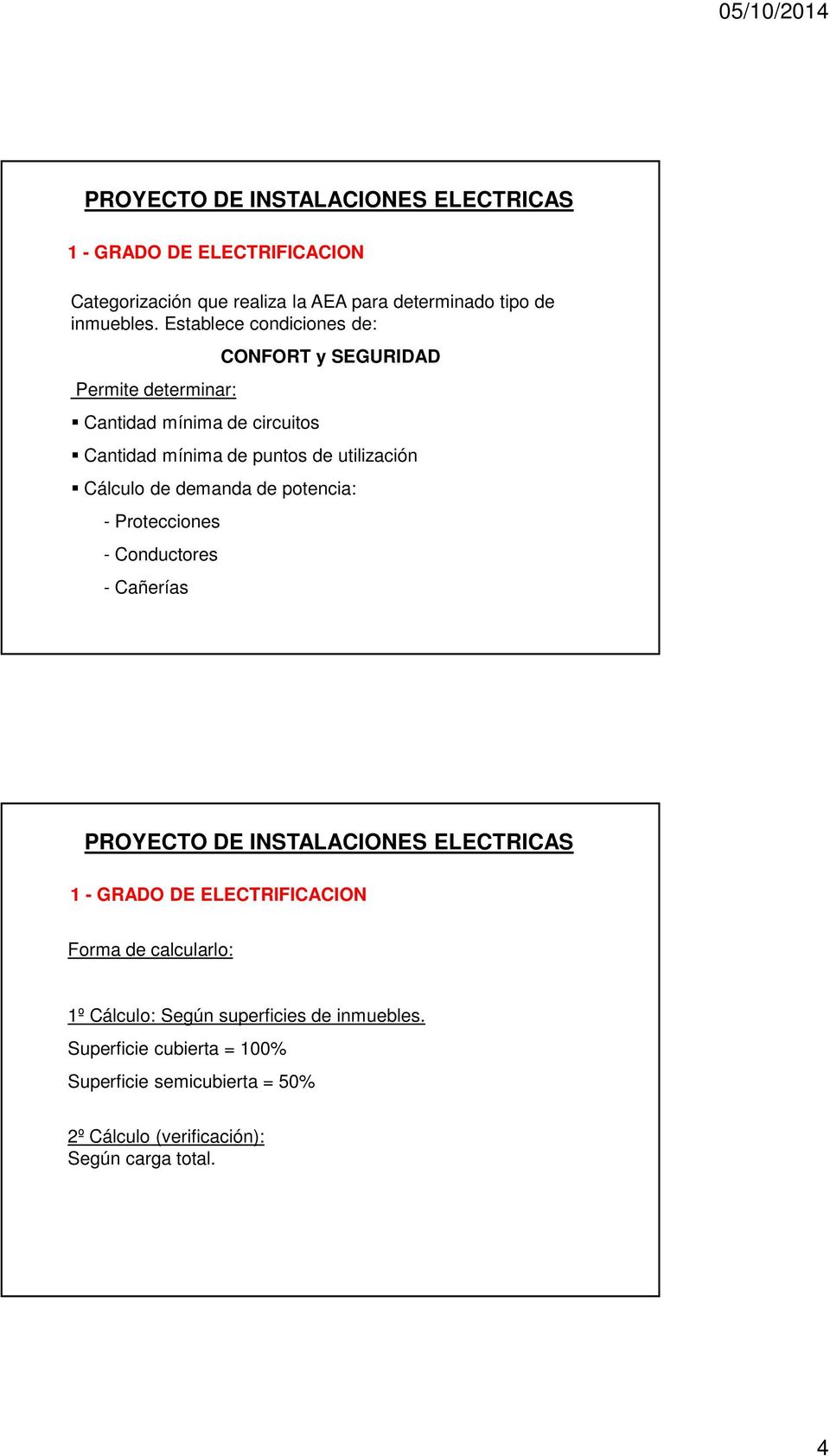 utilización Cálculo de demanda de potencia: - Protecciones - Conductores - Cañerías 1 - GRADO DE ELECTRIFICACION Forma de