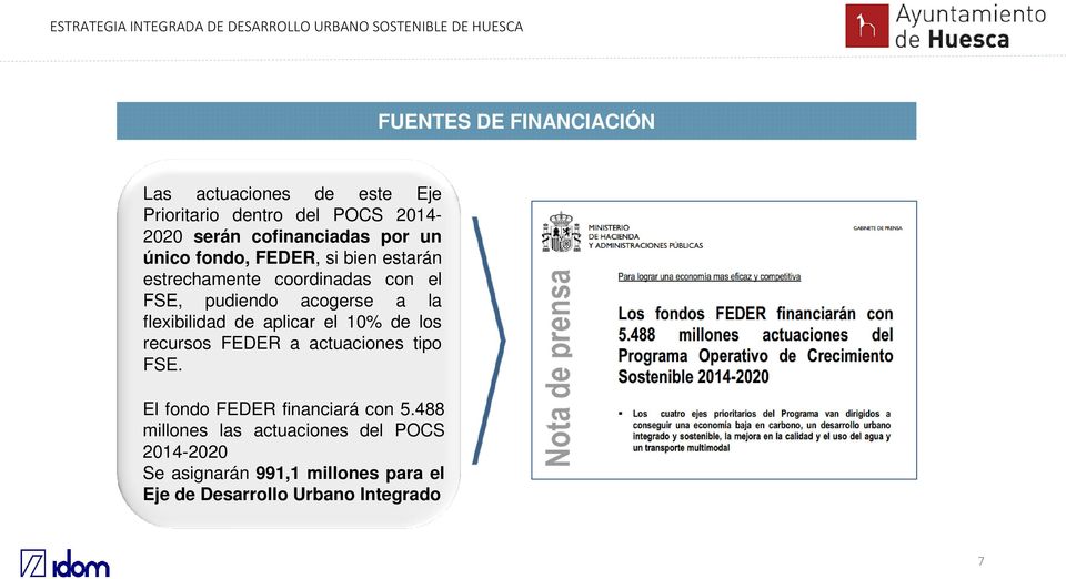 flexibilidad de aplicar el 10% de los recursos FEDER a actuaciones tipo FSE. El fondo FEDER financiará con 5.