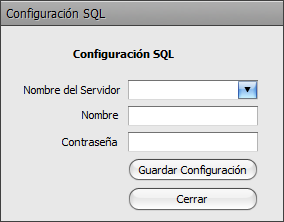 Configuración del SQL Está configuración nos permite colocar el nombre del servidor, usuario y contraseña.