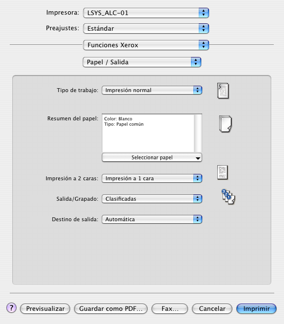 Funciones del controlador personalizado Las funciones del controlador de impresión para OS X se incluyen en el menú emergente Funciones Xerox.