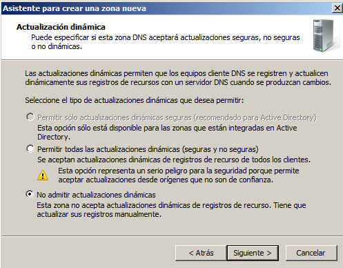 Windows Server 2008 por defecto nos creara un archivo con la configuración de las zonas, en
