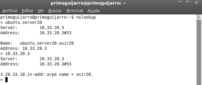 Configuramos un cliente, por ejemplo un Molinux, como cliente dhcp, y hacemos un ping al equipo servidor DNS del dominio.