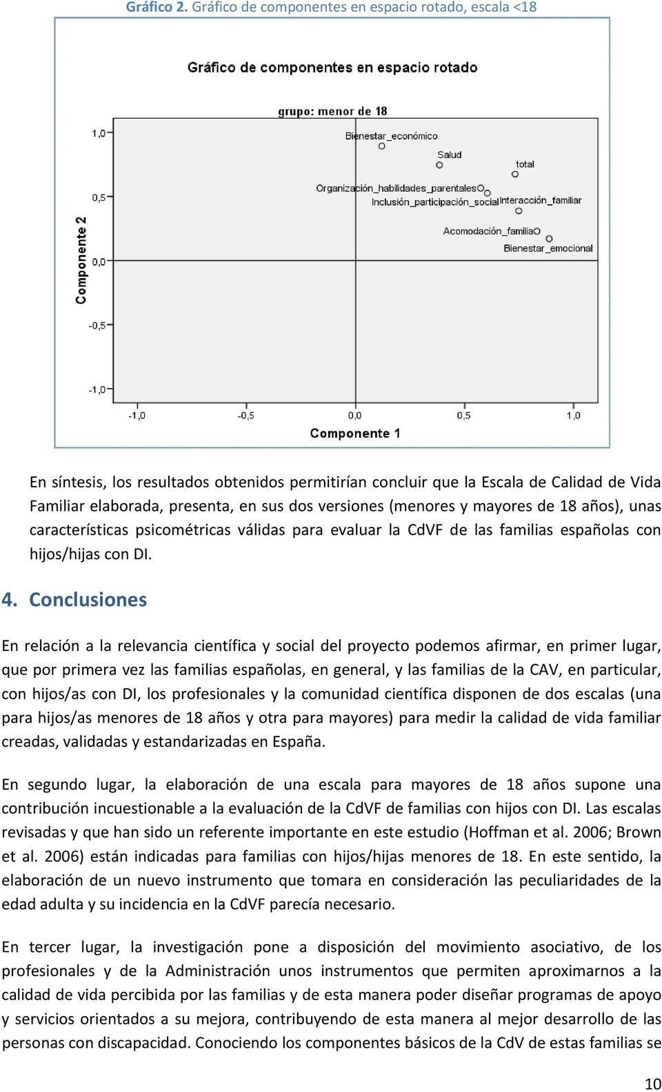 (menores y mayores de 18 años), unas características psicométricas válidas para evaluar la CdVF de las familias españolas con hijos/hijas con DI. 4.