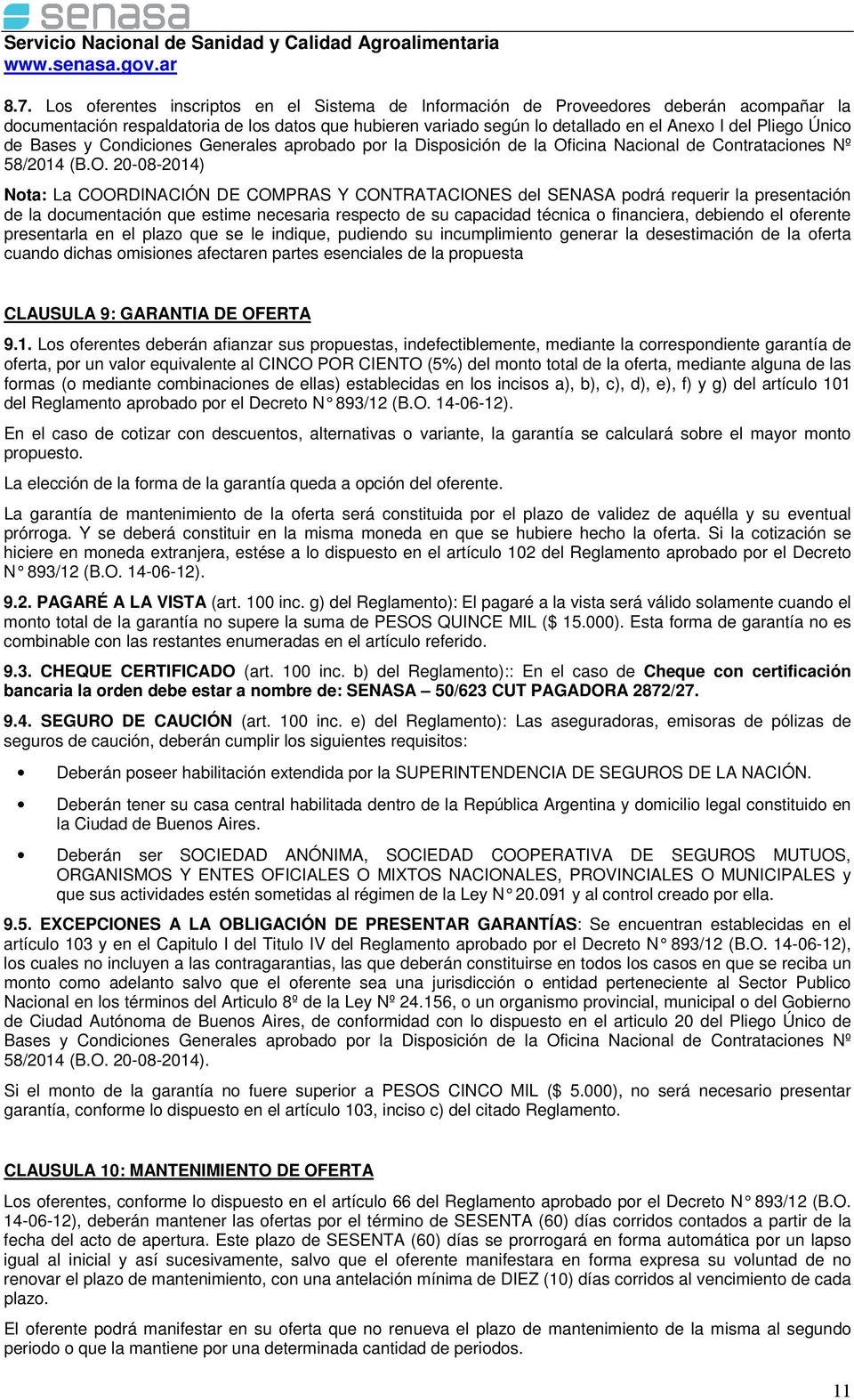 icina Nacional de Contrataciones Nº 58/2014 (B.O.