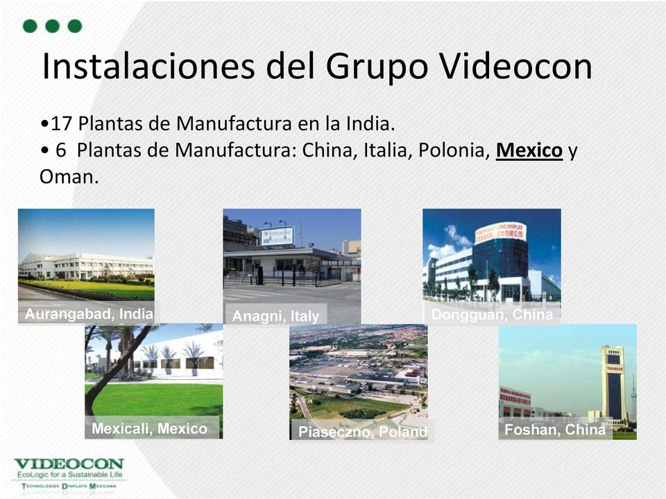 6 Plantas de Manufactura: China, Italia, Polonia, Mexico y