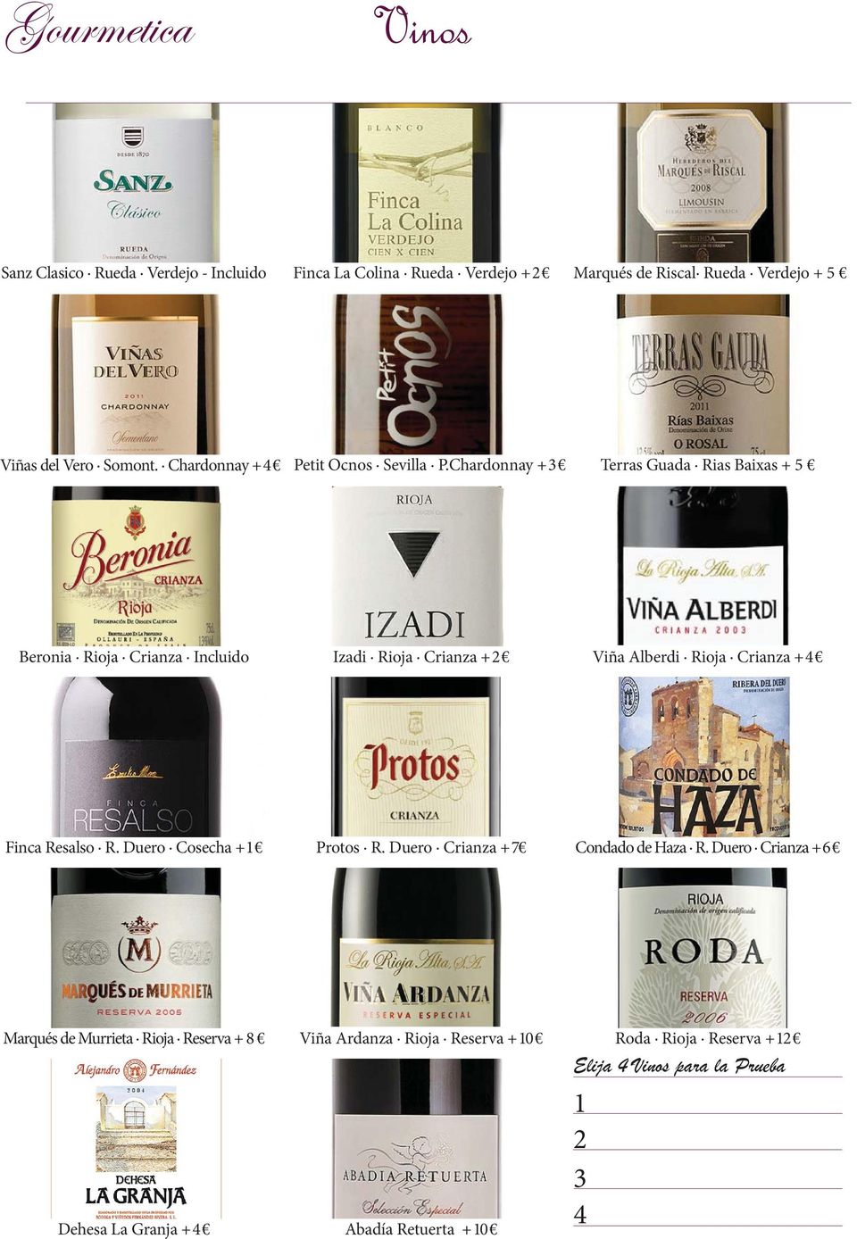 Chardonnay + Terras Guada Rias Baixas + 5 Beronia Rioja Crianza Incluido Izadi Rioja Crianza + Viña Alberdi Rioja Crianza + 4 Finca Resalso R.
