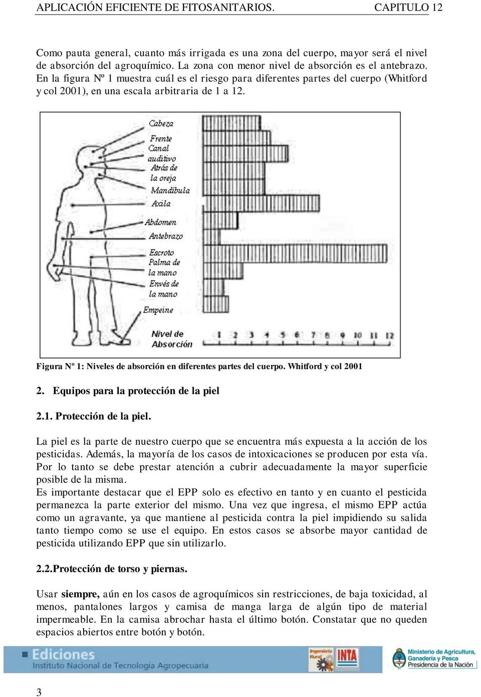 Figura Nº 1: Niveles de absorción en diferentes partes del cuerpo. Whitford y col 2001 2. Equipos para la protección de la piel 2.1. Protección de la piel.
