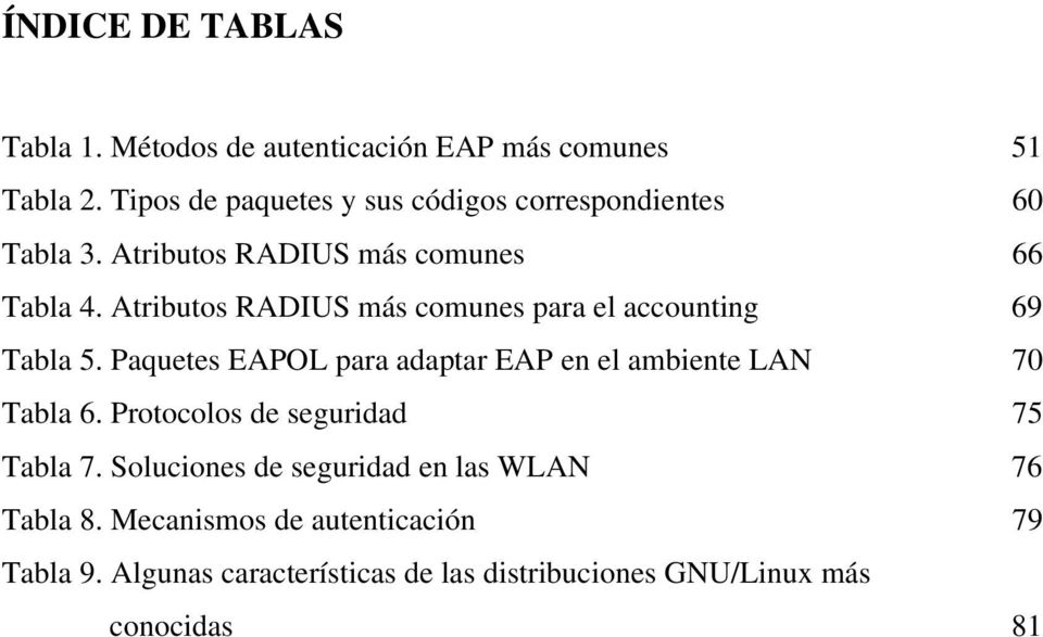 Atributos RADIUS más comunes para el accounting 69 Tabla 5. Paquetes EAPOL para adaptar EAP en el ambiente LAN 70 Tabla 6.